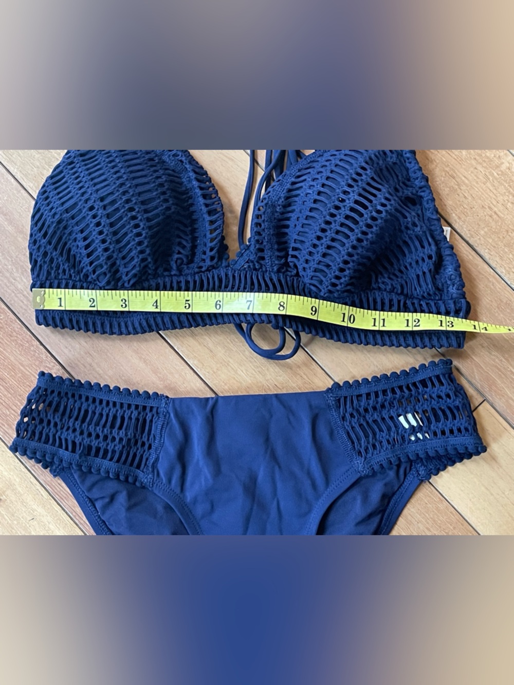 Robin Piccone Sophia Crochet Halter Bikini Set Navy Blue Medium - Picture 12 of 14